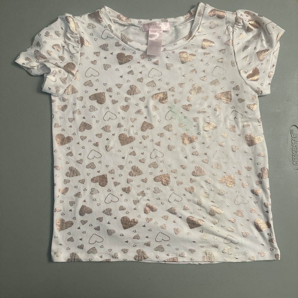 White and Gold Heart Print Kids Shirt